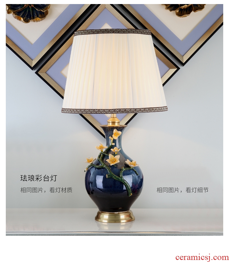American luxury colored enamel lamp copper lamp of bedroom the head of a bed all European ceramic creative romantic villa lighting lamps and lanterns