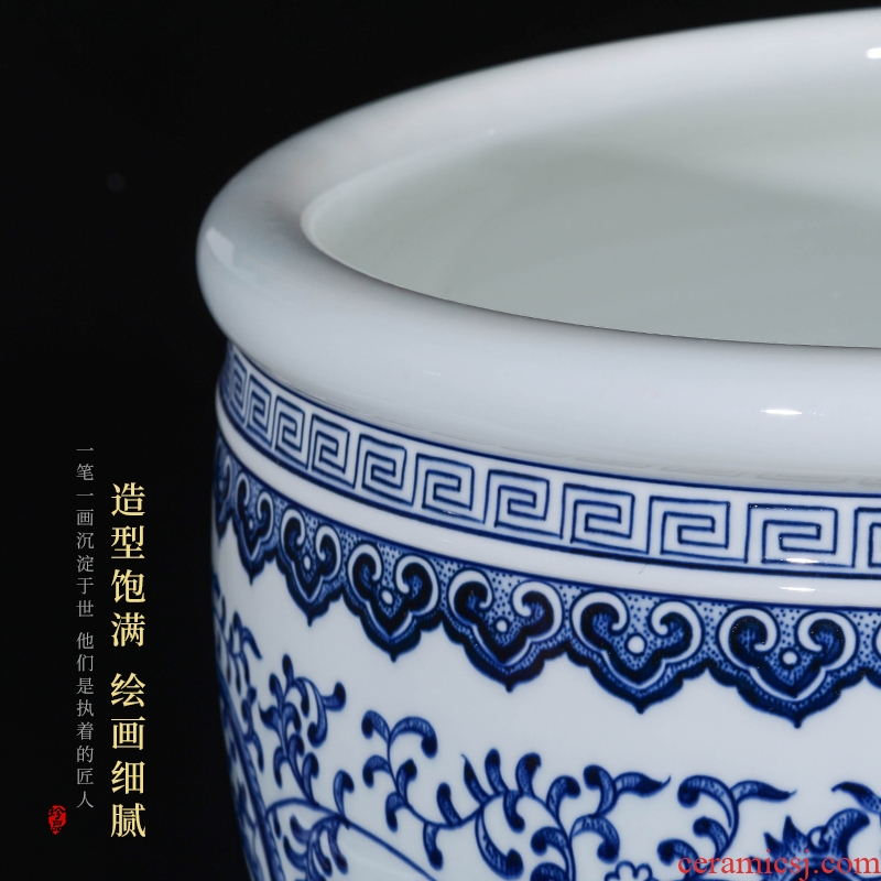 Jingdezhen ceramics antique porcelain painting and calligraphy cylinder storage tank of the study of new Chinese style decoration aquarium vase furnishing articles