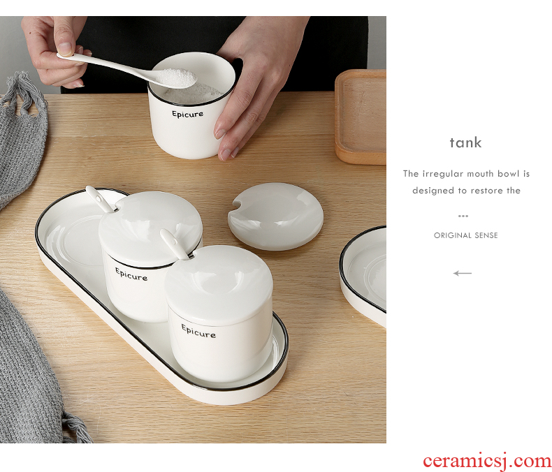 Inky ceramic seasoning jar of kitchen household Nordic three-piece, cooking pot seasoning boxed set combination