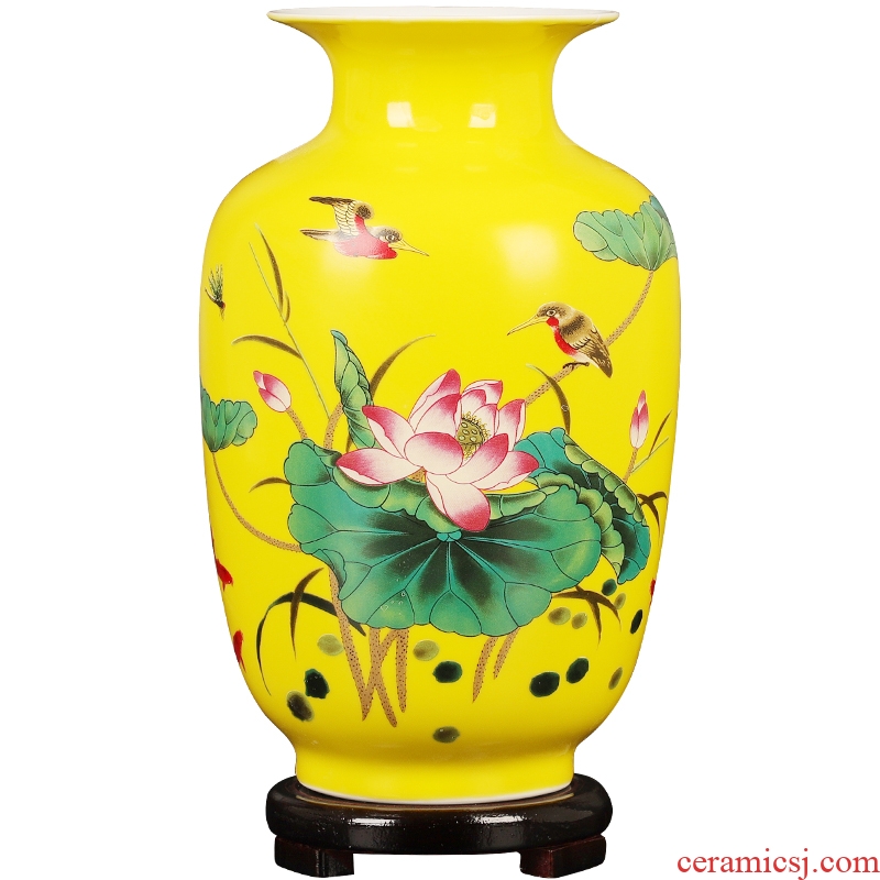 Jingdezhen ceramics yellow floret bottle of lotus flower arranging place Chinese sitting room adornment ark household decoration