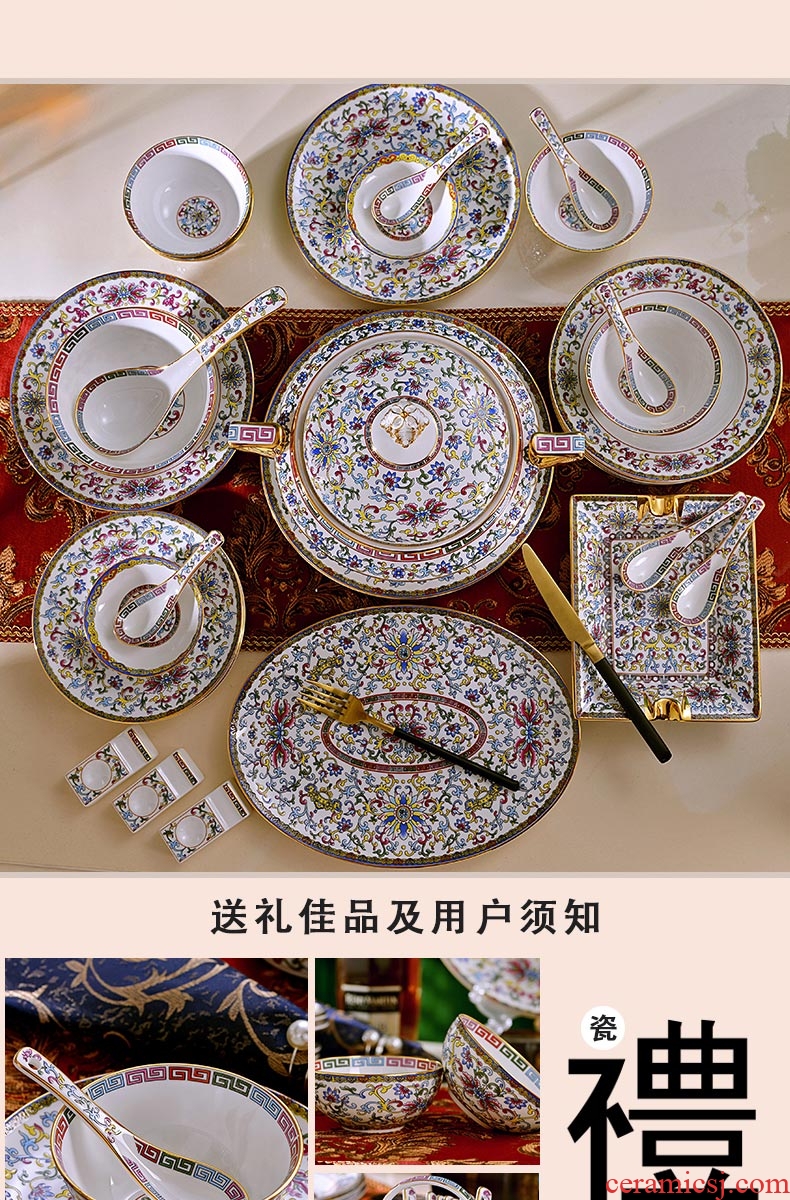 Luxury jingdezhen ceramic bowl bone plates chopsticks spoon set home Chinese and western European choice for gifts