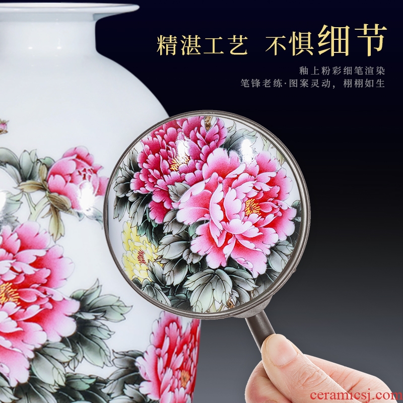 Jingdezhen ceramics hand-painted peony pastel flowers decorative vase sitting room furniture collection of new Chinese style furnishing articles