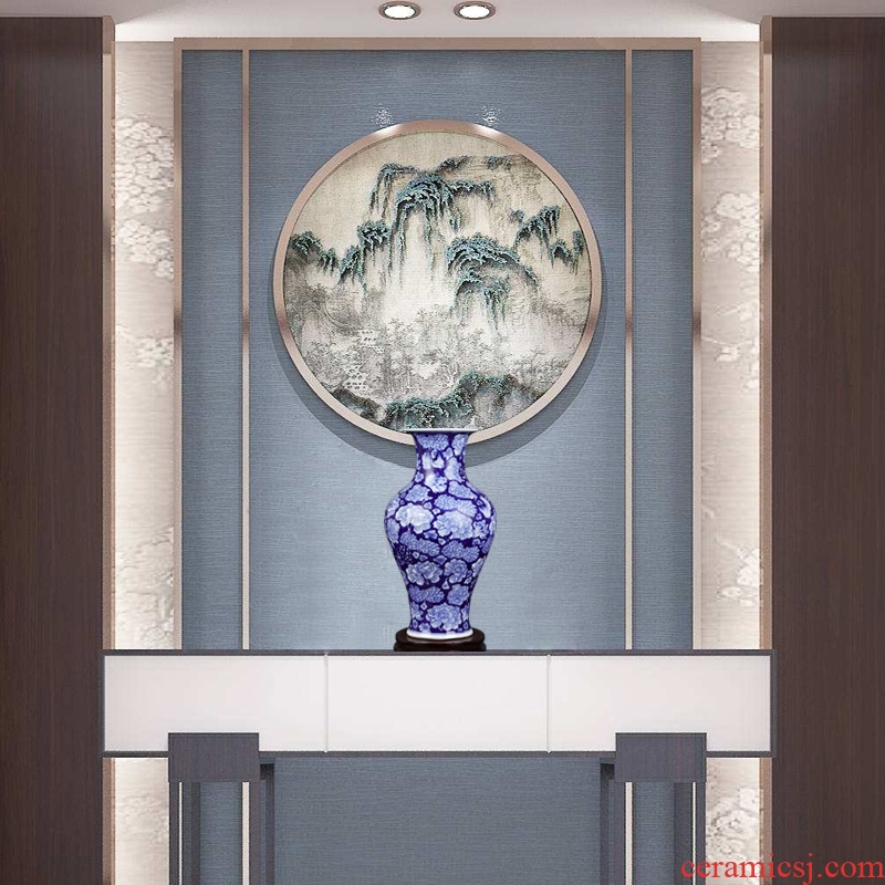 Blue and white gourd vases antique vase of jingdezhen ceramics new sitting room adornment rich ancient frame of Chinese style household furnishing articles