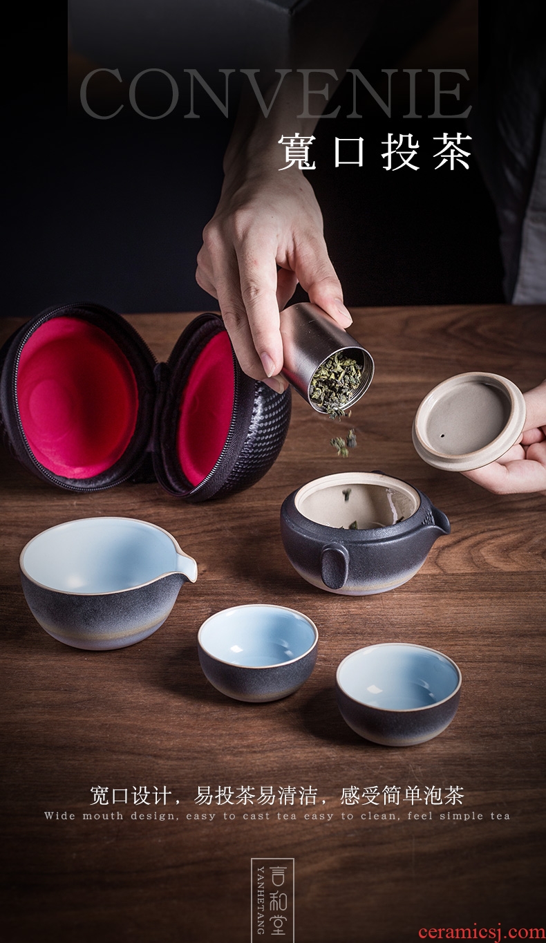 And hall ink dust crack cup portable travel kung fu tea set contracted a pot of two glass ceramic outdoors