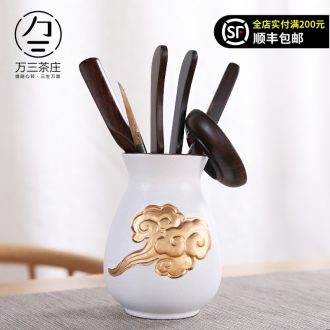 Three thousand tea six gentleman's combination of solid wood ebony tea ceremony ChaGa teaspoons ceramic kung fu tea accessories