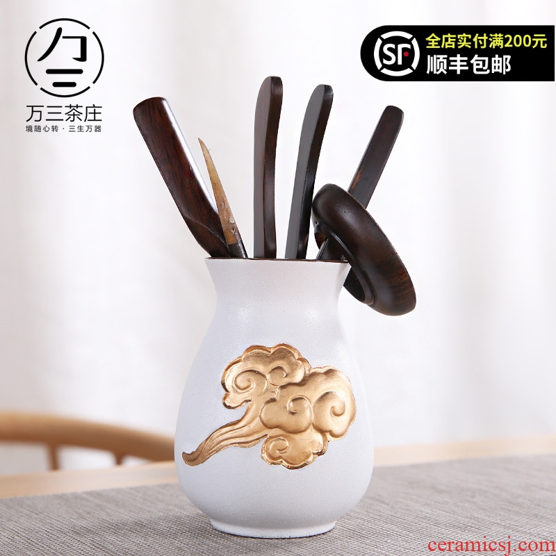 Three thousand tea six gentleman's combination of solid wood ebony tea ceremony ChaGa teaspoons ceramic kung fu tea accessories