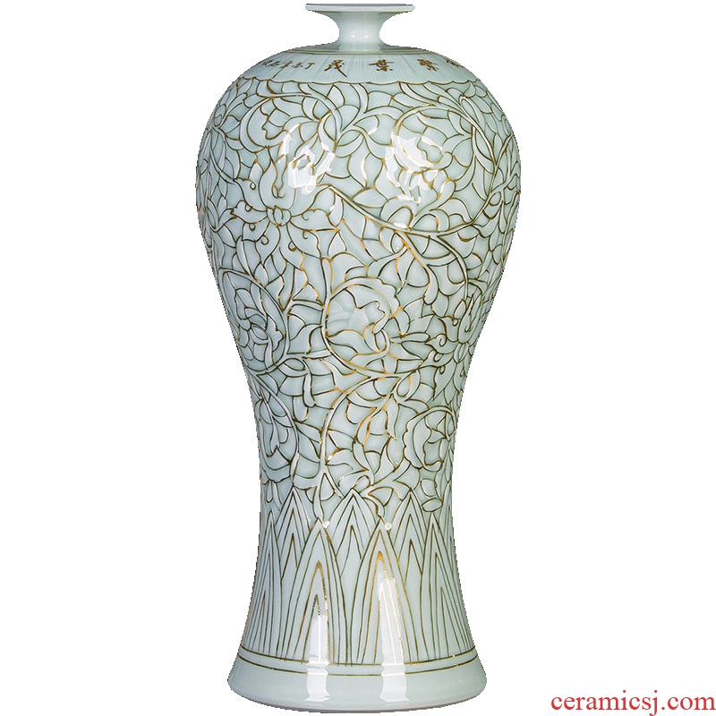 Jingdezhen ceramic vase famous paint shadow carving greengage bottles of Chinese style porch decoration furnishing articles large living room