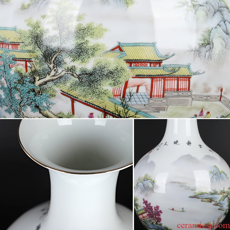 Jingdezhen ceramic powder enamel vase peony flower arrangement sitting room, office decoration furnishing articles large vases