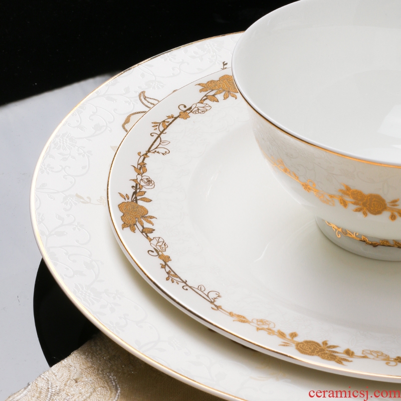 High-grade bone China tableware kit jingdezhen ceramic plate set bowl chopsticks combination dishes home European gift set