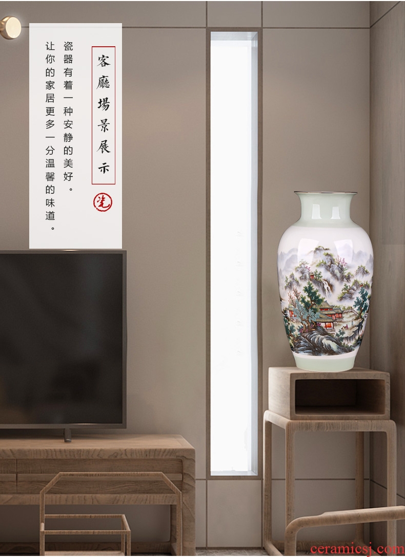 Jingdezhen ceramics landscape painting enamel vase furnishing articles sitting room porch decoration of Chinese style household large arranging flowers