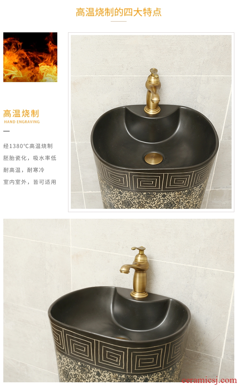 Ceramic basin of rib pillar elliptical floor toilet lavabo Chinese style restoring ancient ways pillar outside of the basin that wash a face