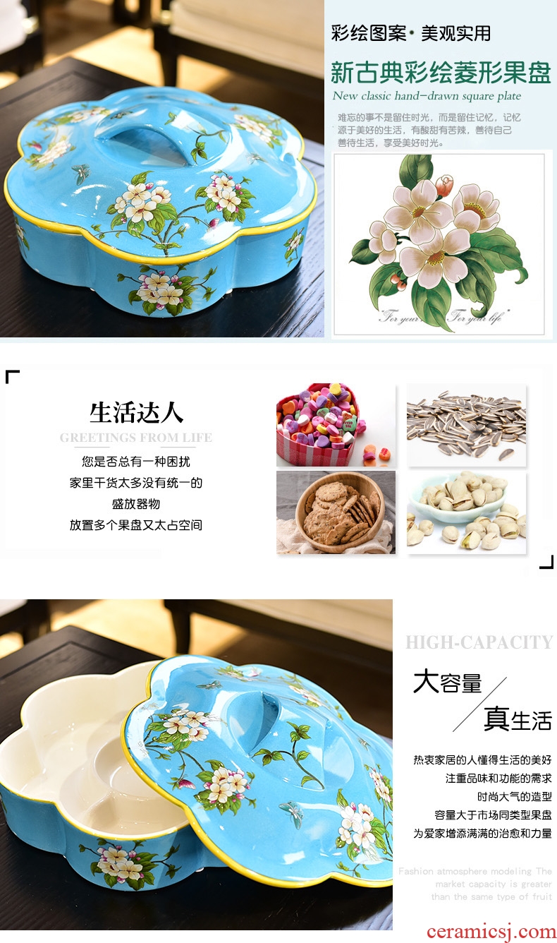 Murphy points of new Chinese style ceramic dry fruit bowl American country sitting room adornment with cover box of candy seeds receive a case