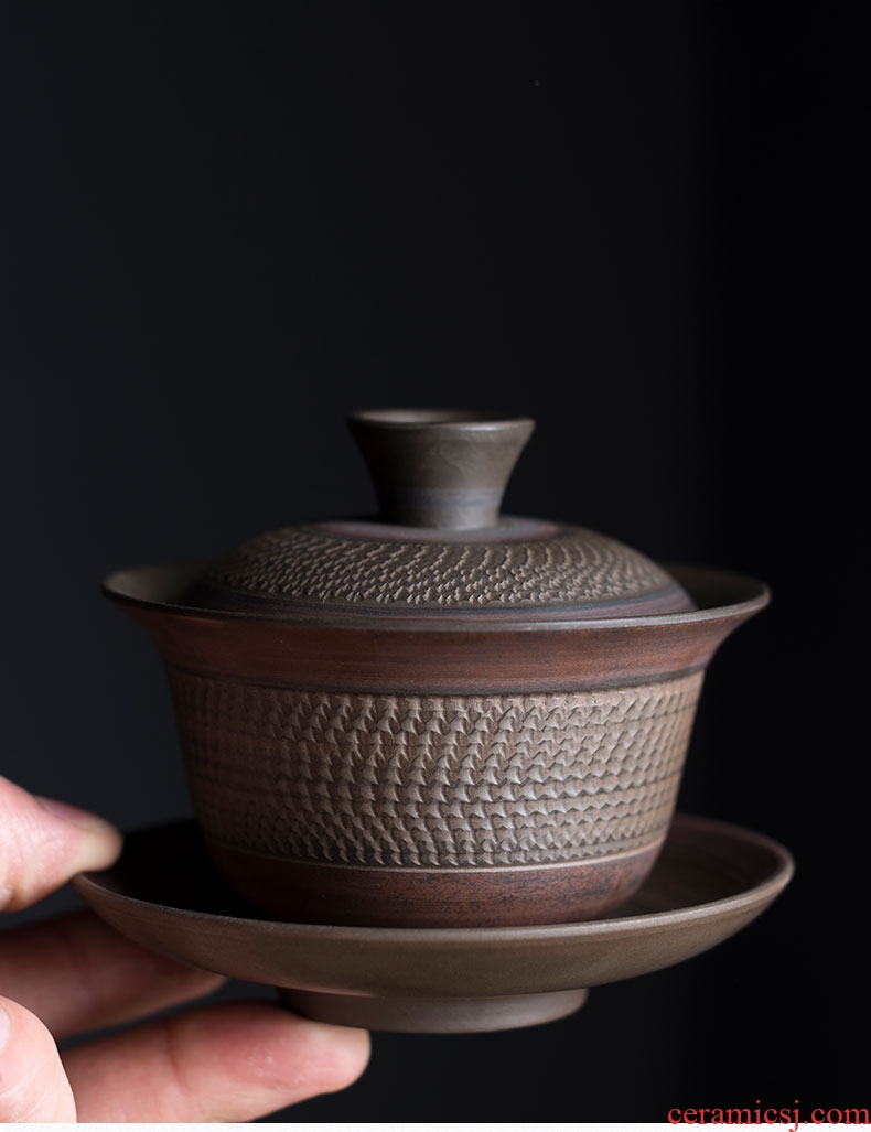 Tao fan yunnan jianshui purple clay only three tureen tea cups jump cut domestic tea bowl ceramic tea set a single hand