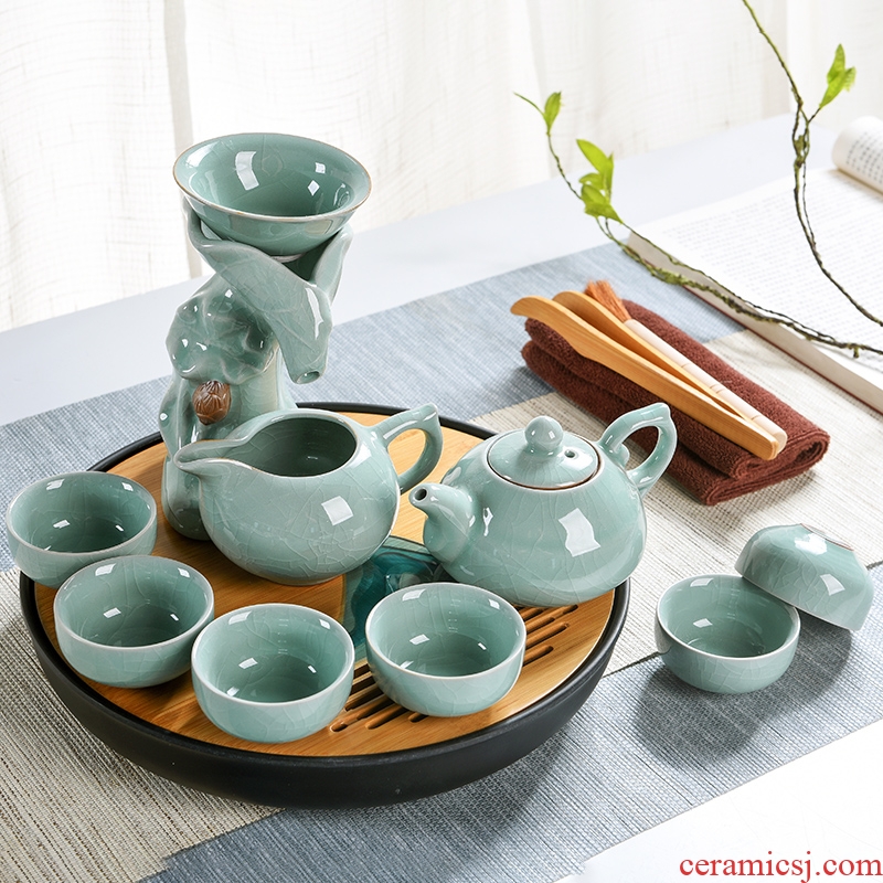 Elder brother kiln porcelain god kung fu tea set suits Chinese style household contracted ice crack open the slice celadon ceramic teapot teacup