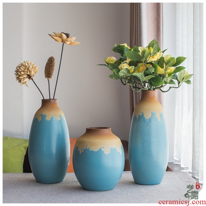 Chinese style is contracted and contemporary Mediterranean vase home furnishing articles pottery and porcelain vase three-piece art restoring ancient ways