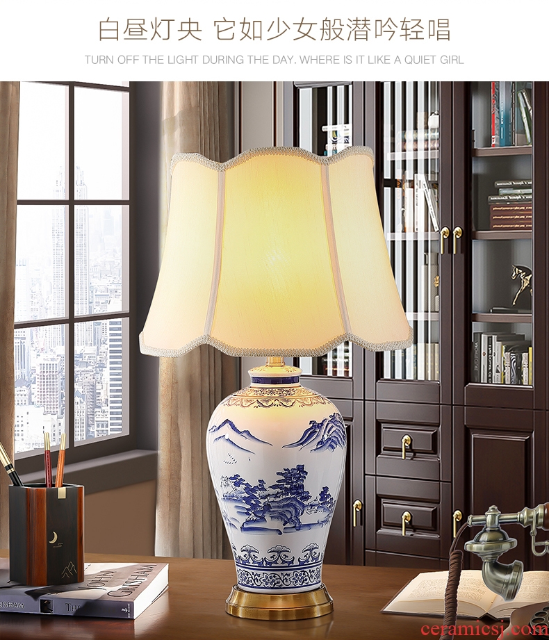 New Chinese style ceramic desk lamp after classical study contracted and contemporary sitting room creative landscape lamp of bedroom the head of a bed of blue and white porcelain