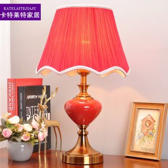 Desk lamp of bedroom the head of a bed lamp American ceramic warm romantic ideas that move light red modern wedding decoration