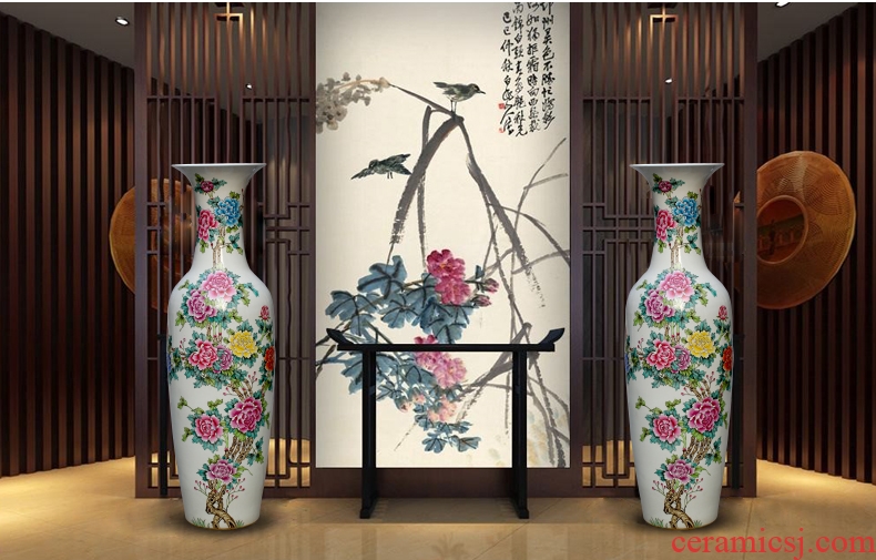 Jingdezhen ceramics hand-painted pastel of large vase peony is Chinese style living room office furnishing articles ornament