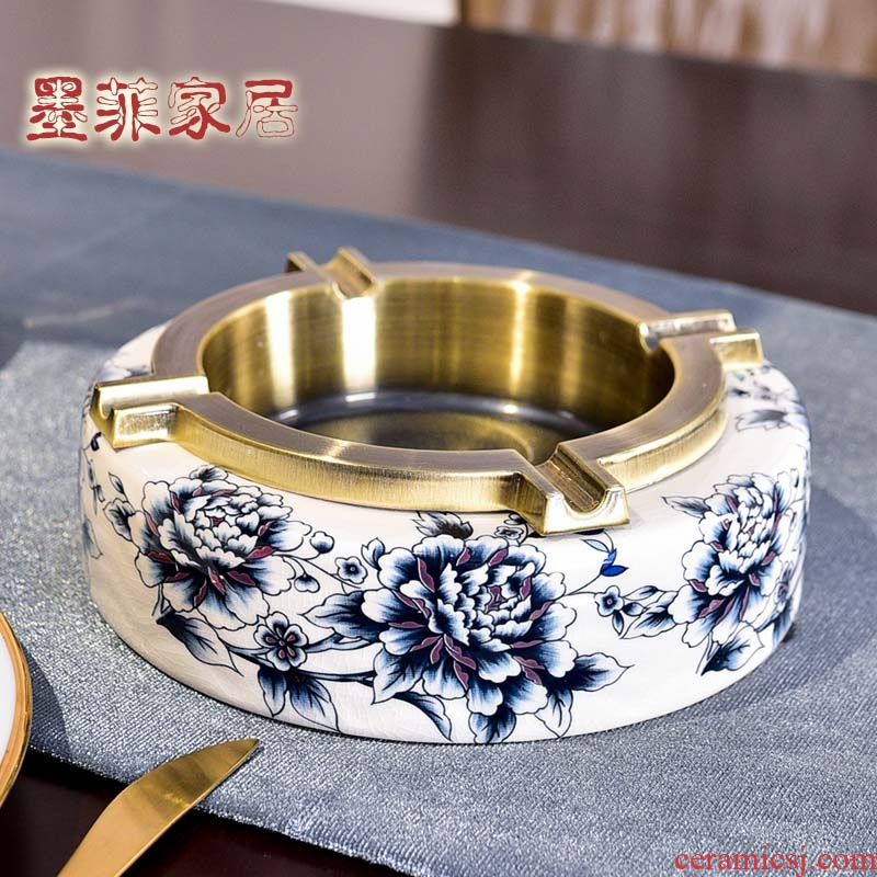 Murphy's light blue and white ceramic ashtray luxury furnishing articles of new Chinese style household living room office individuality creative ashtray