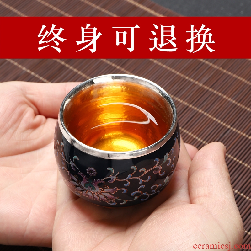 Recreational product manual silvering master 999 sterling silver cup single cup sample tea cup of jingdezhen ceramic silver cup silver cup