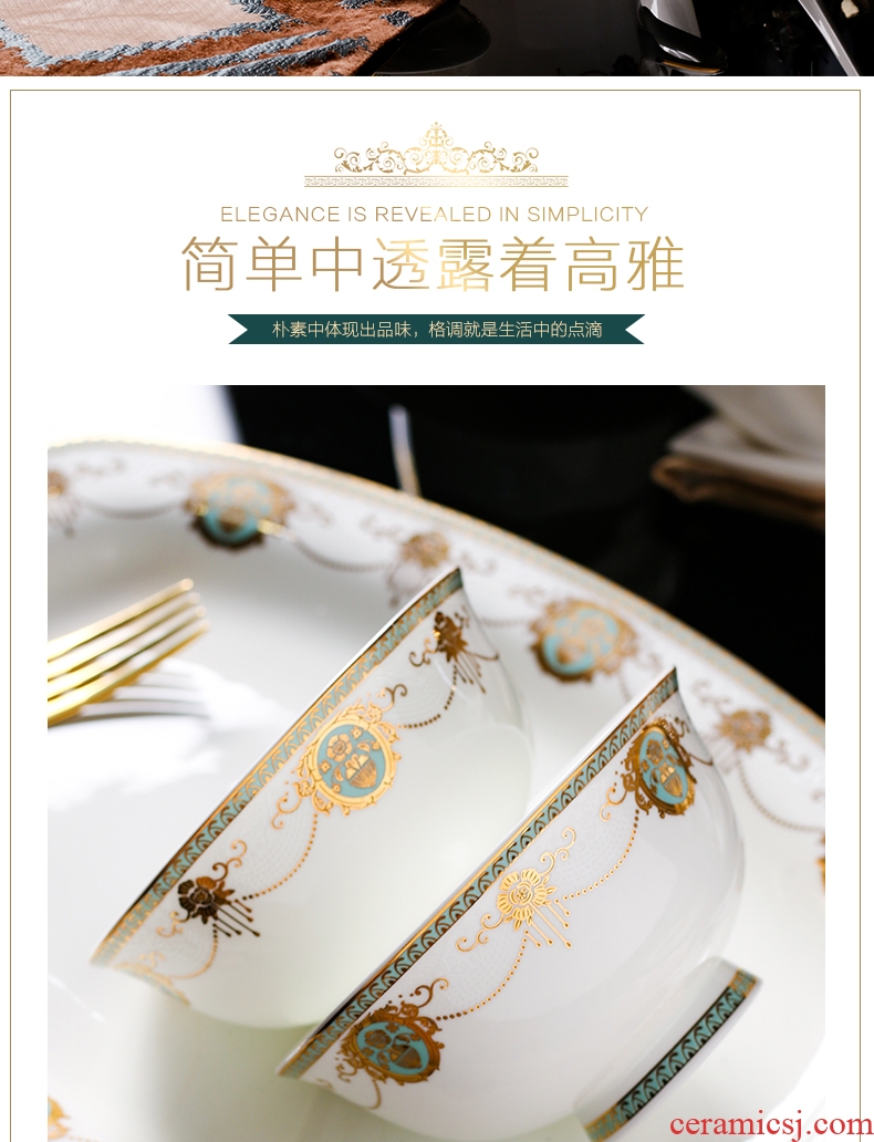 Luxury tableware suit high-end dishes suit household dish bowl of jingdezhen bone porcelain ceramic bowl chopsticks combination of gifts
