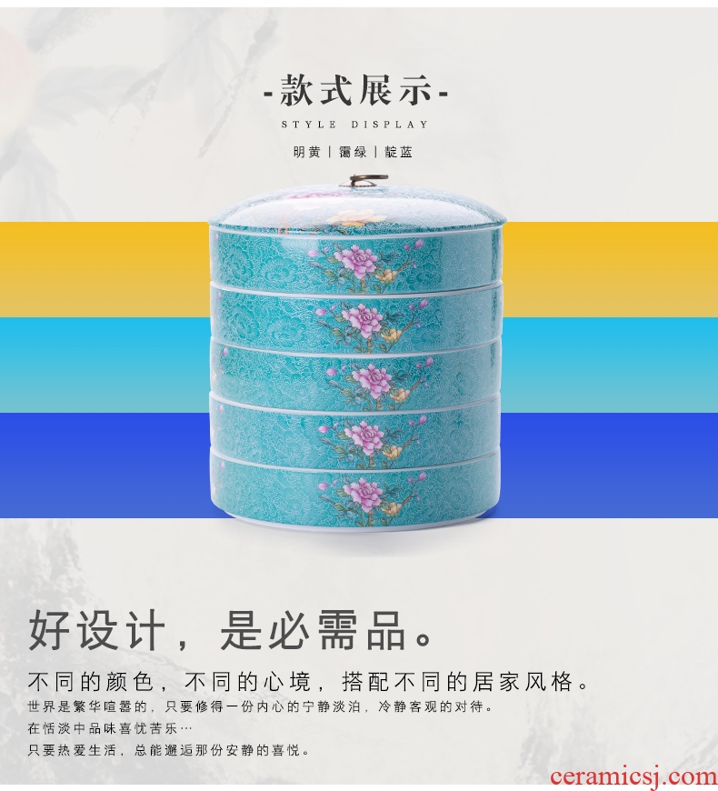 , pick flowers large jingdezhen ceramic seal pot pu 'er tea cake white tea boxes layers of cans