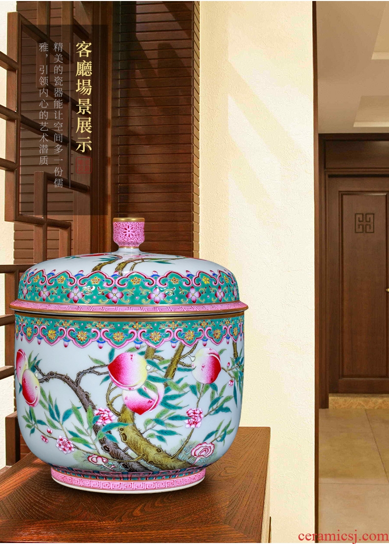 Archaize of jingdezhen ceramics enamel colour peach live Chinese style household adornment tea pot storage place