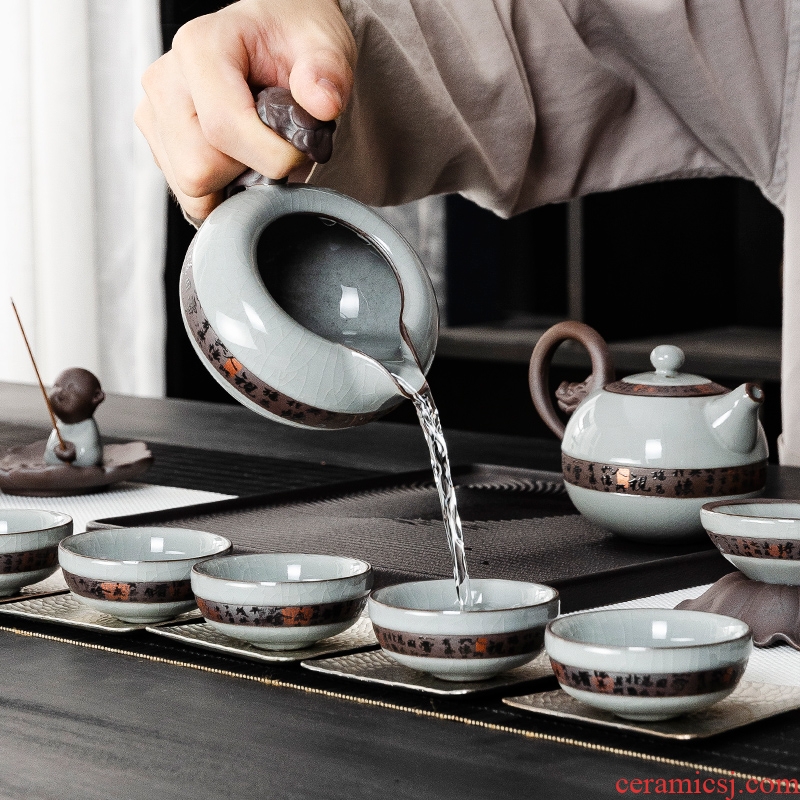 Bin's elder brother kiln tea set ice crack glaze household contracted japanese-style open piece of kung fu of a complete set of ceramic teapot teacup