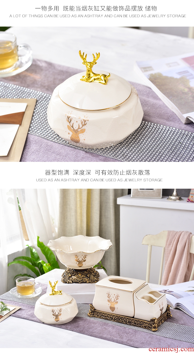 European style living room ashtray creative personality trend home furnishing articles tea table with cover female American ceramic restoring ancient ways is large