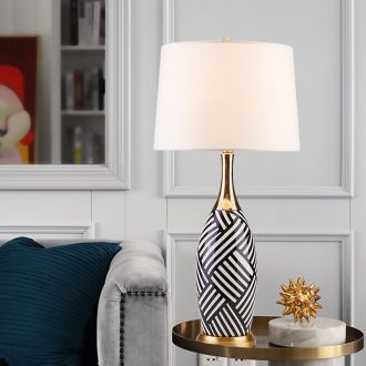 Desk lamp of bedroom the head of a bed room American postmodern Nordic light luxury ins all copper model between ceramic lamp black and white stripes