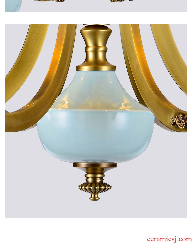 All copper pendant European ceramic lamp sitting room dining-room lamp creative atmosphere bedroom high-grade luxury villa copper lamp