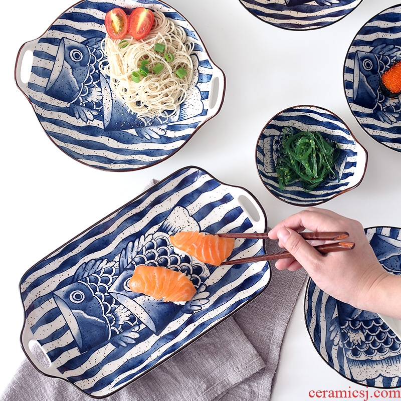 Ceramic bowl home 0 to restore ancient ways the Japanese fish of plate under the jingdezhen ceramic glaze color all the hand-painted tableware