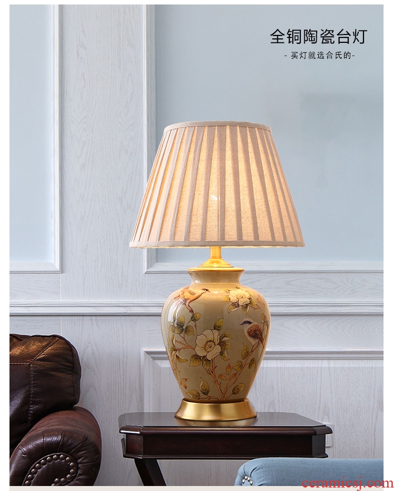 Sitting room lamp bedroom berth lamp American pastoral european-style villa atmosphere full of new Chinese style restoring ancient ways of copper ceramic lamp