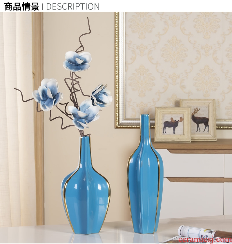 Jingdezhen ceramic blue vase Nordic furnishing articles European sitting room dry flower arranging flowers soft outfit decoration decoration TV ark