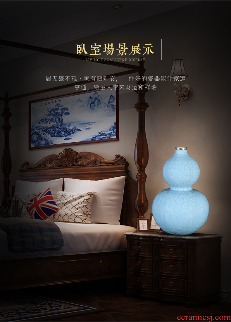 Sons of jingdezhen chinaware paint blue glaze carving ten thousand generations gourd bottle home sitting room adornment flower arranging furnishing articles