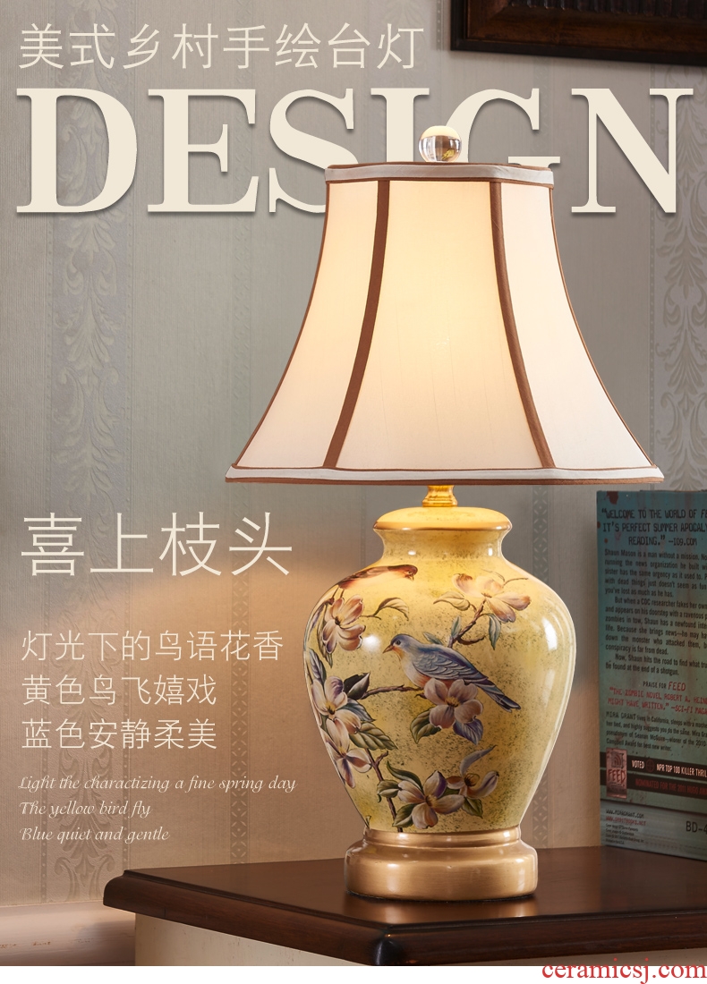 American country small desk lamp lamp of bedroom the head of a bed European creative ceramic contracted and contemporary sitting room warm wedding marriage room