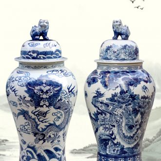 Jingdezhen ceramic longfeng general tank storage tank is big of blue and white porcelain vase home furnishing articles sitting room adornment ornament