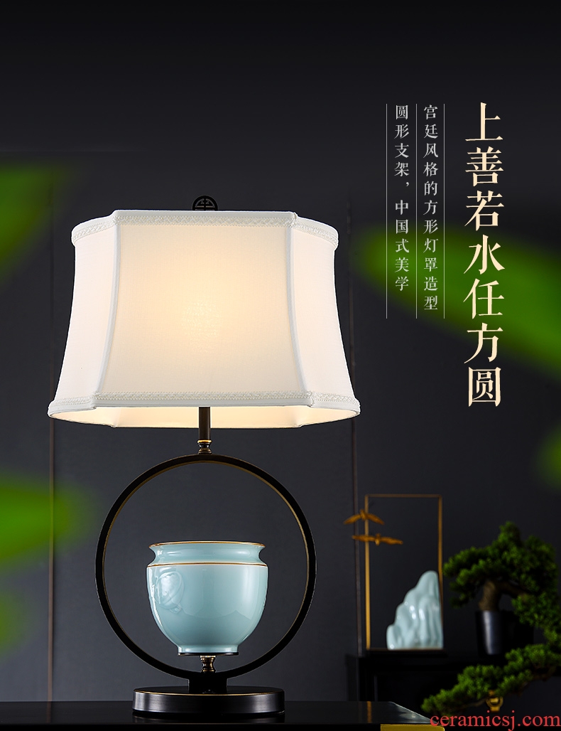 New Chinese style lamp ceramic decoration art study zen Chinese wind contemporary and contracted sitting room bedroom lamps and lanterns of the head of a bed