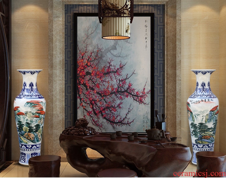 Jingdezhen ceramic hand-painted luck landscape painting big vase household living room floor furnishing articles opening gifts