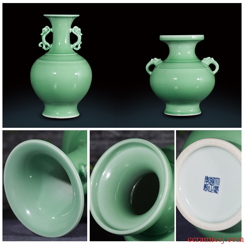 Jingdezhen ceramics by hand shadow blue glaze ears vases, flower arranging antique Chinese wine sitting room adornment is placed