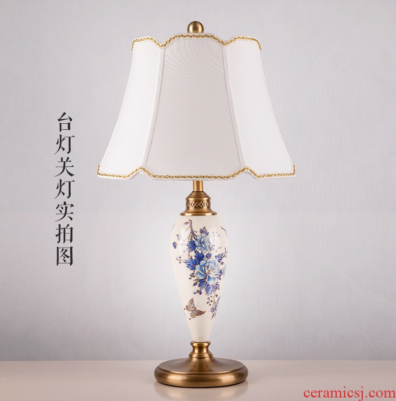 American desk lamp ceramic decoration art of contemporary and contracted hand-painted peony copper whole sitting room the bedroom of the head of a bed sitting room lamps and lanterns