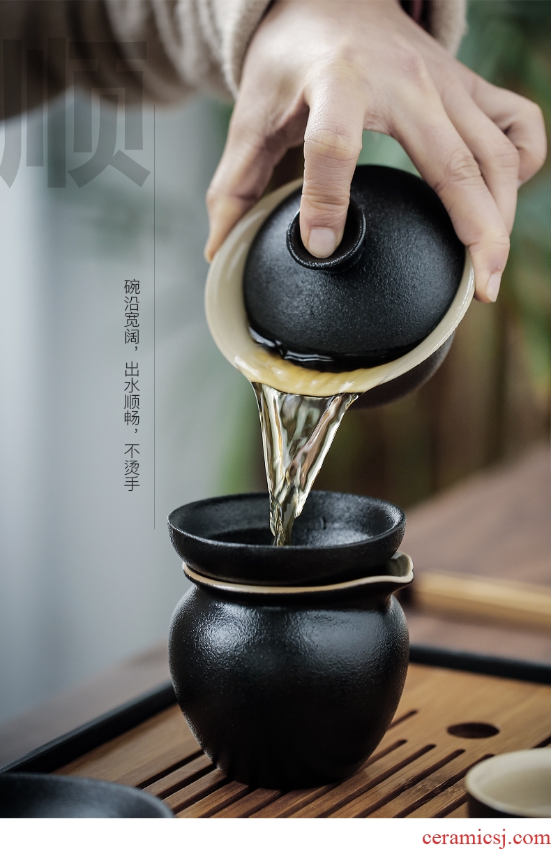 Three thousand household tureen tea cups of black tea village set ceramic teapot kung fu tea set contracted dry tea tray