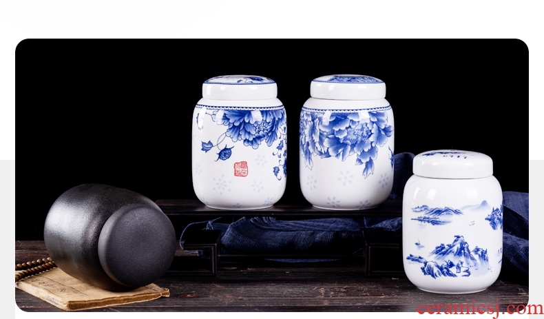 Blue and white porcelain, caddy mini seal pot jingdezhen tea accessories small portable tank tea