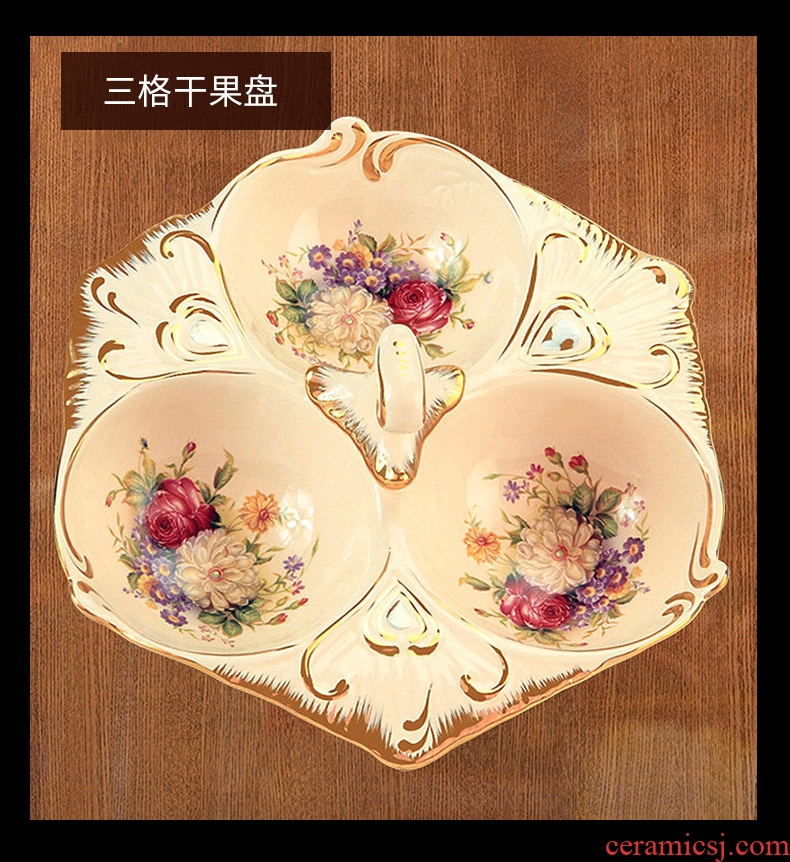 European ceramic dry fruit bowl sitting room home furnishing articles Chinese New Year Spring Festival tea table with frame with cover candy box snack plate
