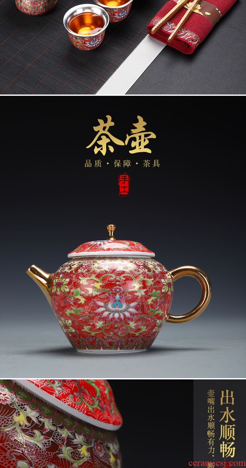 Recreational product gold colored enamel porcelain tea set coppering.as silver clasp porcelain tea set the whole court wind office tea kettle