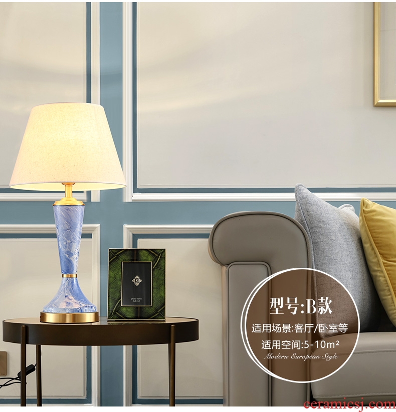 Creative American full copper ceramic desk lamp LED the study of bedroom the head of a bed is contracted, warm personality between example chandeliers