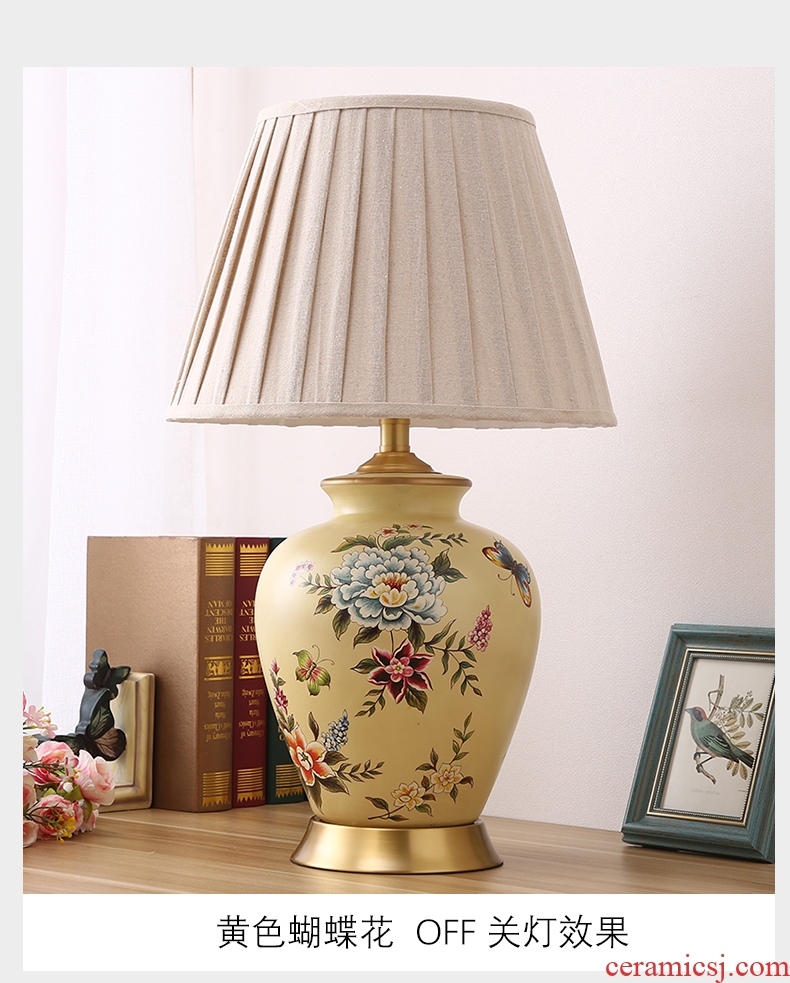 Sitting room lamp bedroom berth lamp American pastoral european-style villa atmosphere full of new Chinese style restoring ancient ways of copper ceramic lamp