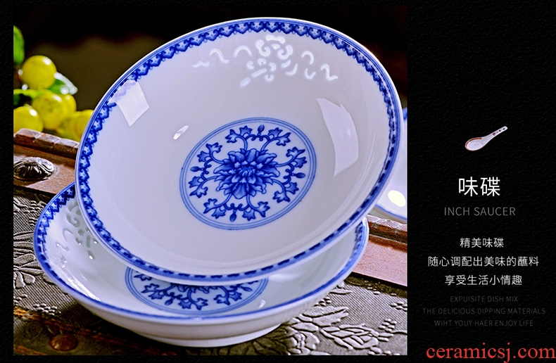 Jingdezhen blue and white porcelain bowls set exquisite luxury Chinese tableware suit high-end dishes household ceramic bowl combination