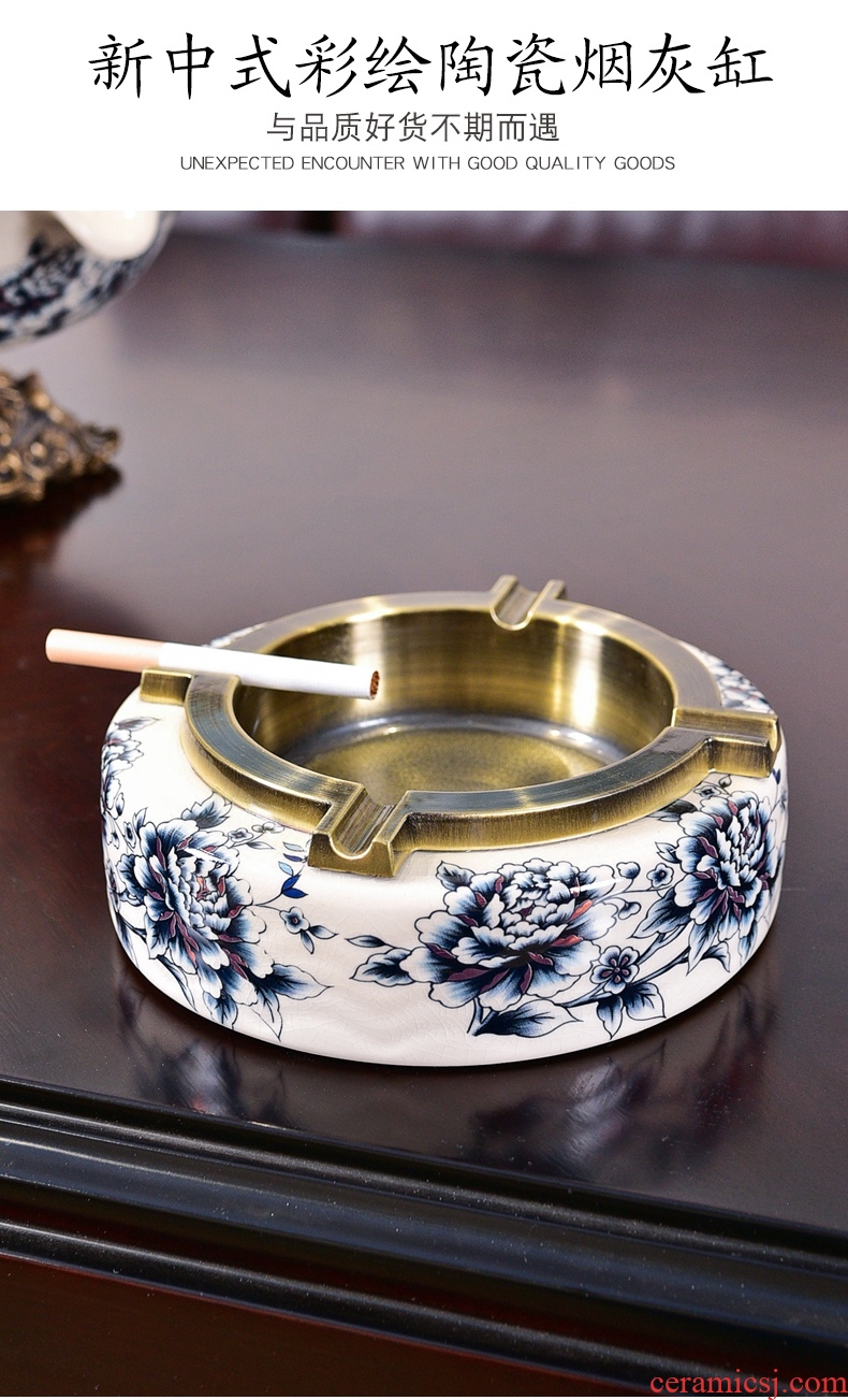 Murphy's light blue and white ceramic ashtray luxury furnishing articles of new Chinese style household living room office individuality creative ashtray