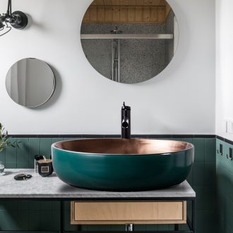 Outside in the dark green gold European stage basin elliptical Nordic household contracted wind ceramic lavabo art creative basin